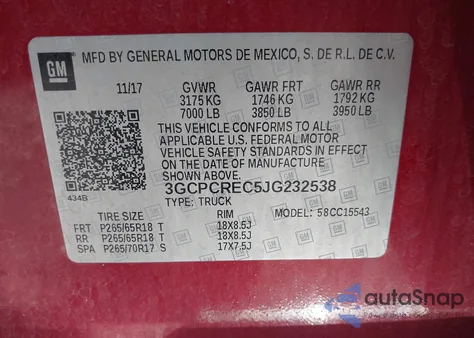 2018 Chevrolet Silverado 1500 1Lt from USA, damaged, VIN 3GCPCREC5JG232538